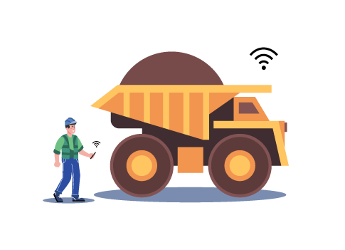 Illustration montrant un technicien interagissant avec un bras robotisé et des engrenages.