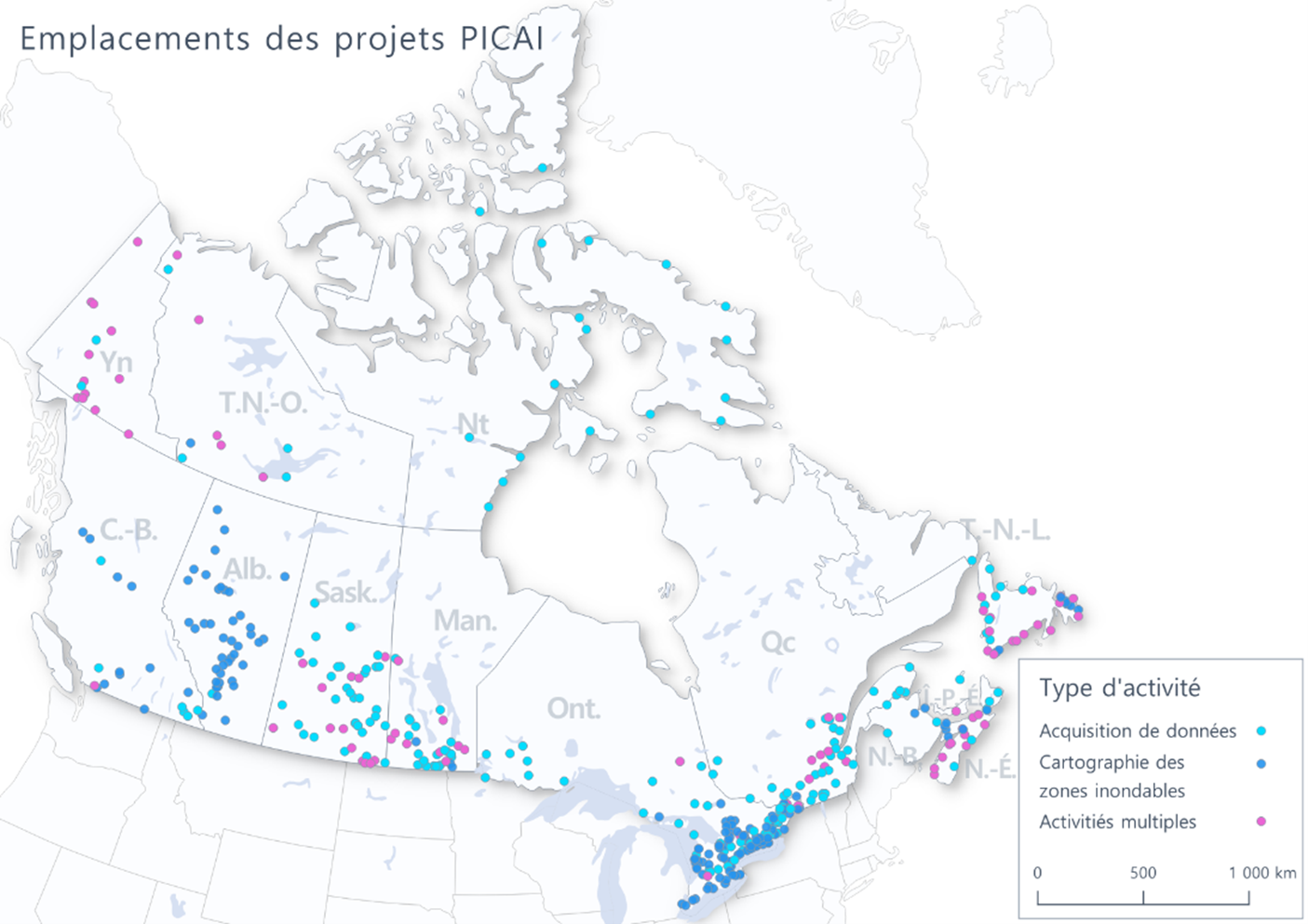 Une carte des projets du PICAI à travers le pays