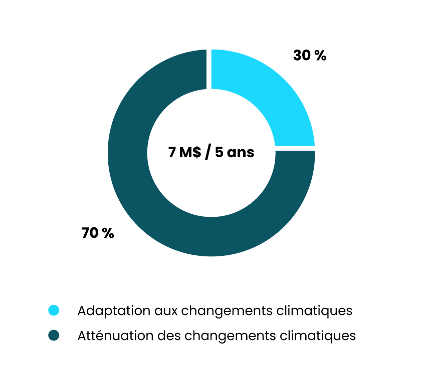 Répartition du budget quinquennal de 7 millions d'euros alloué à la priorité de recherche « Exploitation minière résiliente au climat » par domaine de recherche