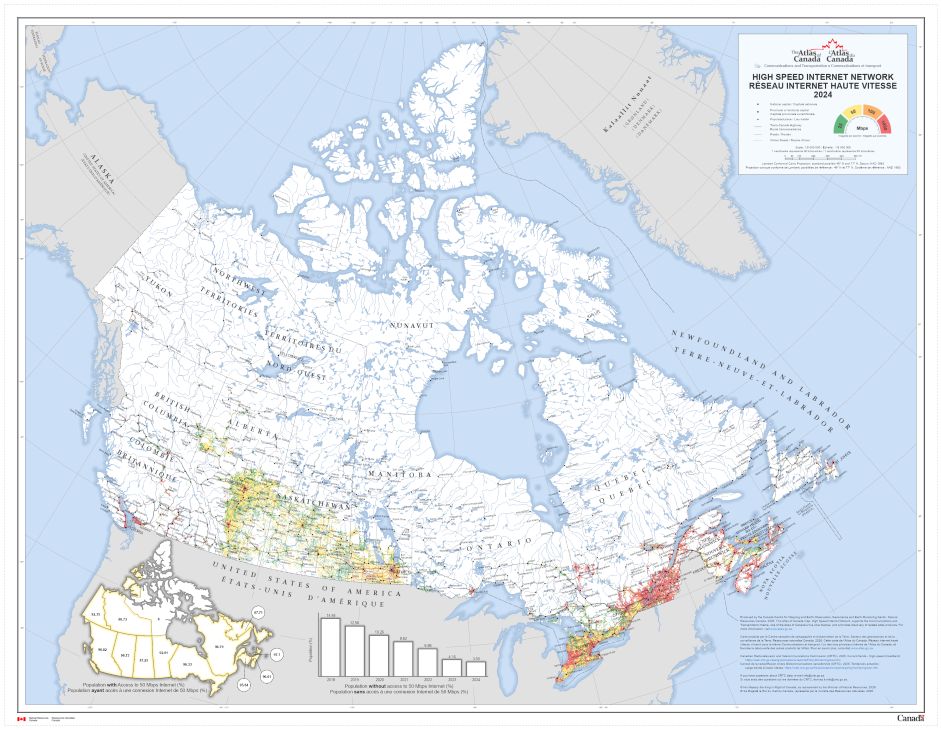 Carte du Canada montrant le réseau Internet haute vitesse