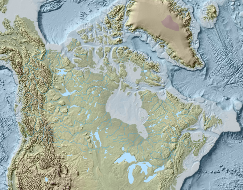 Une carte du Canada montrant une carte en relief