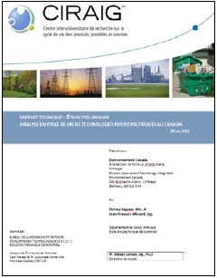 Page couverture du rapport sur l’analyse du cycle de vie de la technologie solaire PV complétée par le Centre interuniversitaire de recherche sur le cycle de vie des produits, procédés et services (CIRAIG)