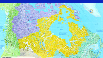 Une carte de l'Amérique du Nord avec des couleurs bleues et jaunes