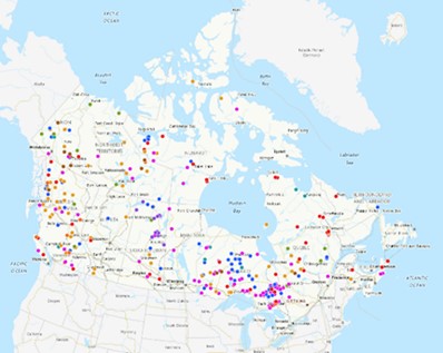 Une carte du Canada montrant les accords miniers autochtones