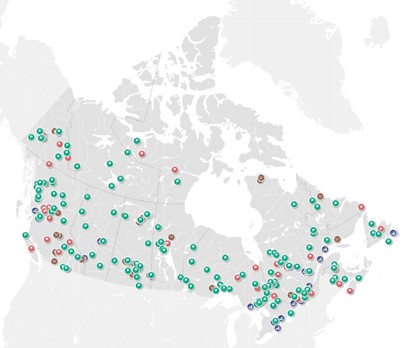 Une carte du Canada montrant les minéraux critiques