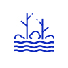 A logo of trees and waves