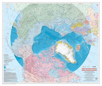 Une carte du Canada montrant la région circumpolaire Nord