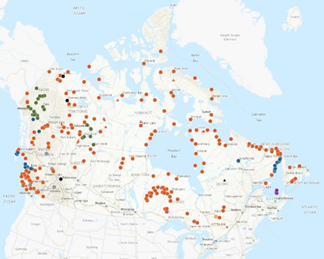 Une carte du Canada montrant les communautés éloignées