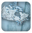 Des lignes électriques et une carte des stations génératrices de partout au Canada