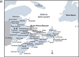 Carte illustrant les collectivités des provinces de l'Atlantique