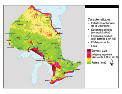 FIGURE 6 : Ressources en  énergie éolienne en Ontario (ministère des Richesses naturelles de l'Ontario,  2006a).