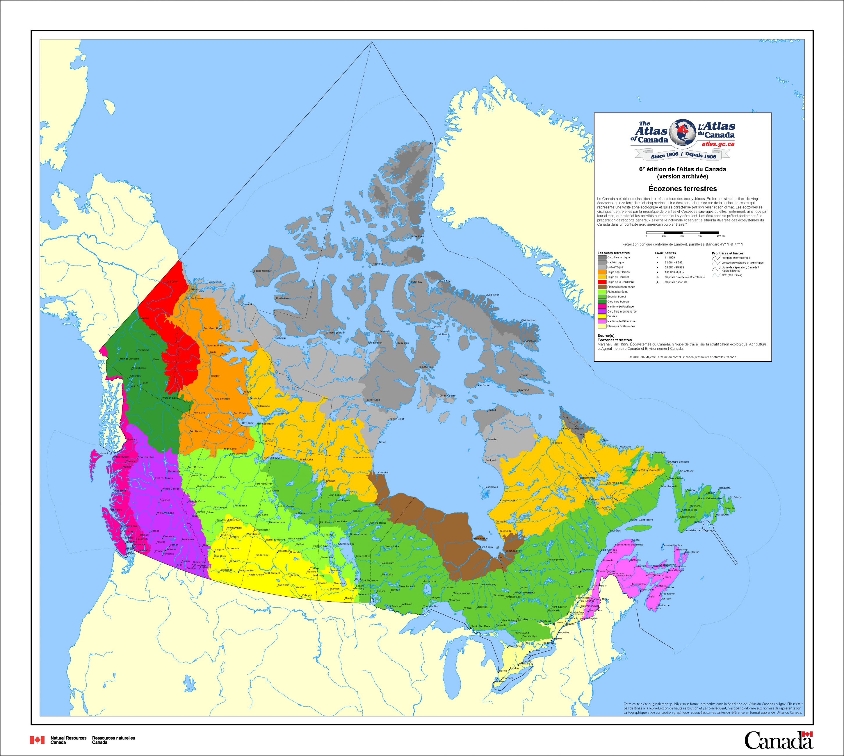 Une carte du Canada montrant les écozones terrestres