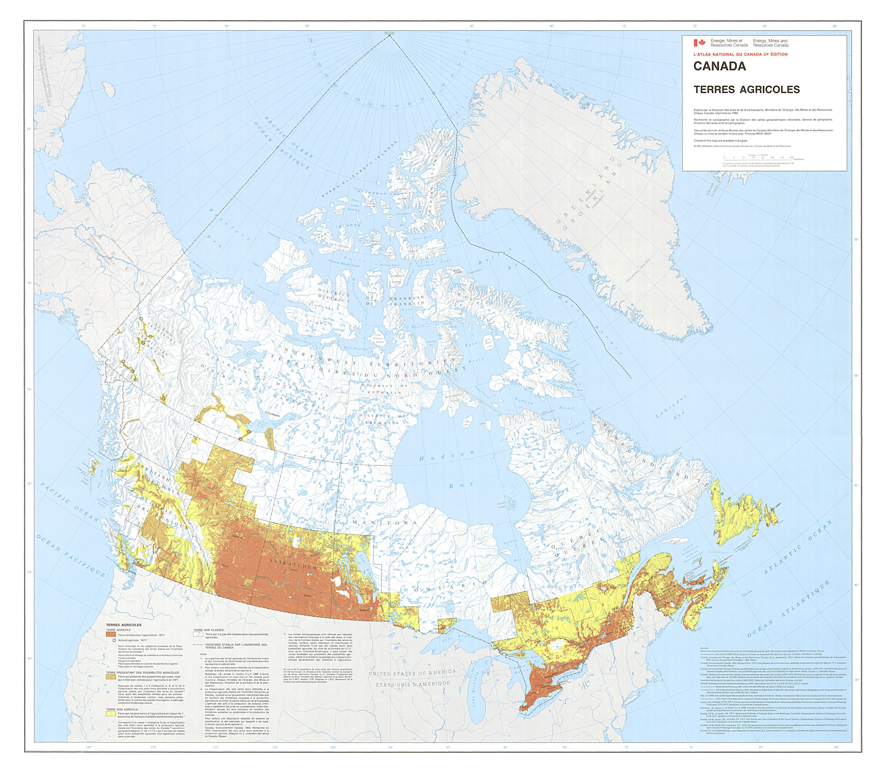 Une carte du Canada montrant les terres agricoles