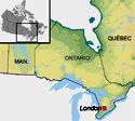 carte indiquant l’emplacement de London, en Ontario et dans l’Est du Canada