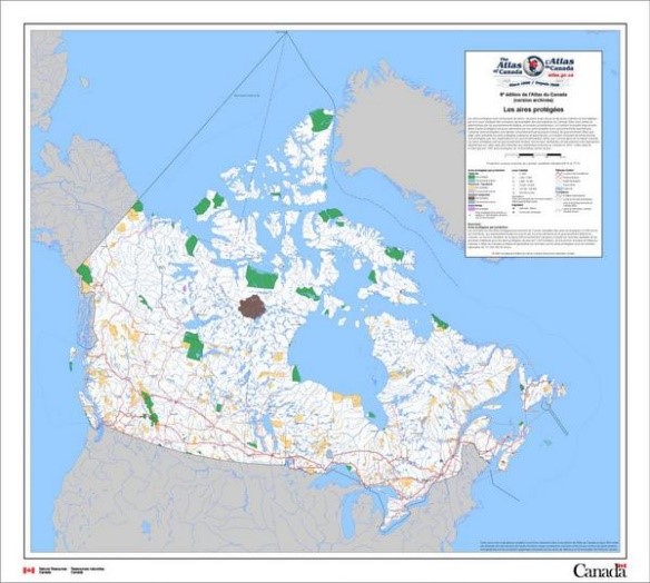 Une carte des aires protégées du Canada