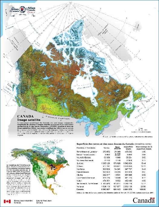 Une carte du Canada montrant une image satellite