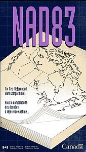 Page couverture du guide NAD83, qui montre un livre avec des calques et une carte du Canada
