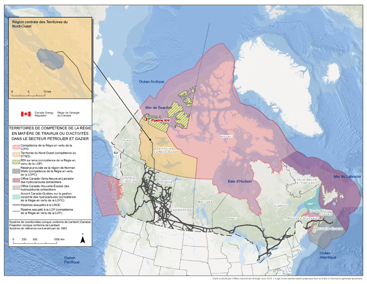 Figure 1 - Carte des terres sur lesquelles la Régie exerce son autorité en ce qui a trait aux opérations pétrolières et gazières