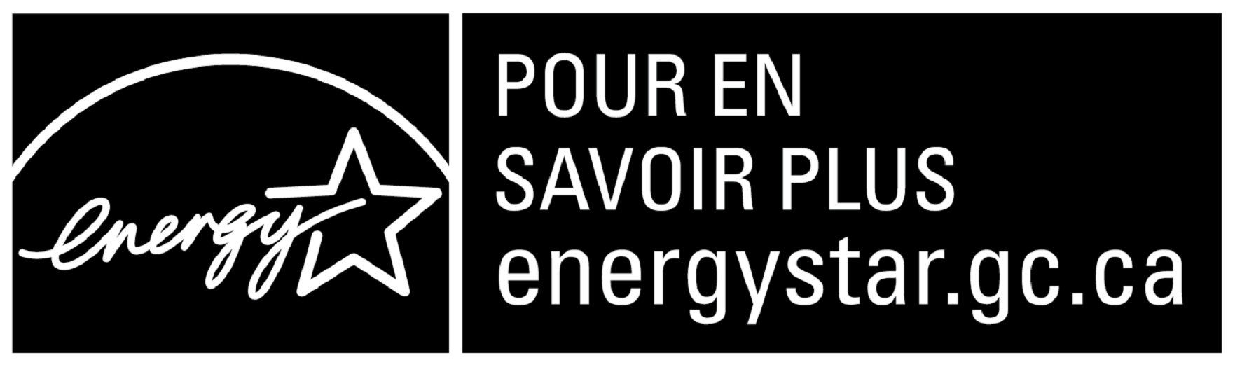 Le symbol POUR EN SAVOIR PLUS energystar.gc.ca, horizontal noir 