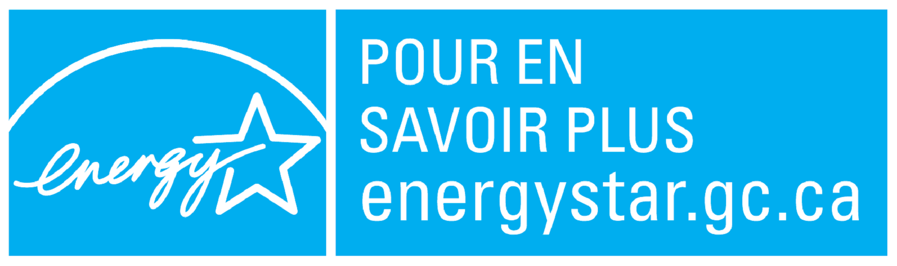 Le symbol POUR EN SAVOIR PLUS energystar.gc.ca, horizontal bleu (cyan)