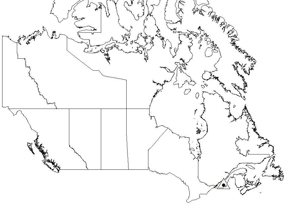 Carte du Canada illustrant  les peuplements de peupliers hybrides des Cantons de l’Est, au Québec, où l’on a mené un essai d’épandage de cendre de bois.