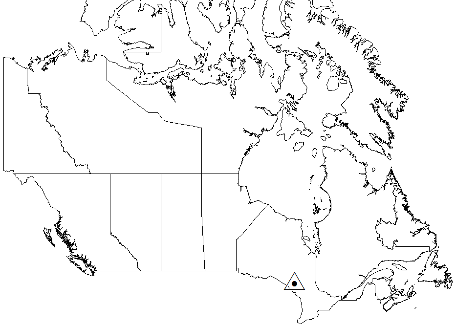 Carte du Canada illustrant la parcelle d’essai d’épandage de cendre de bois au Island Lake, en Ontario.