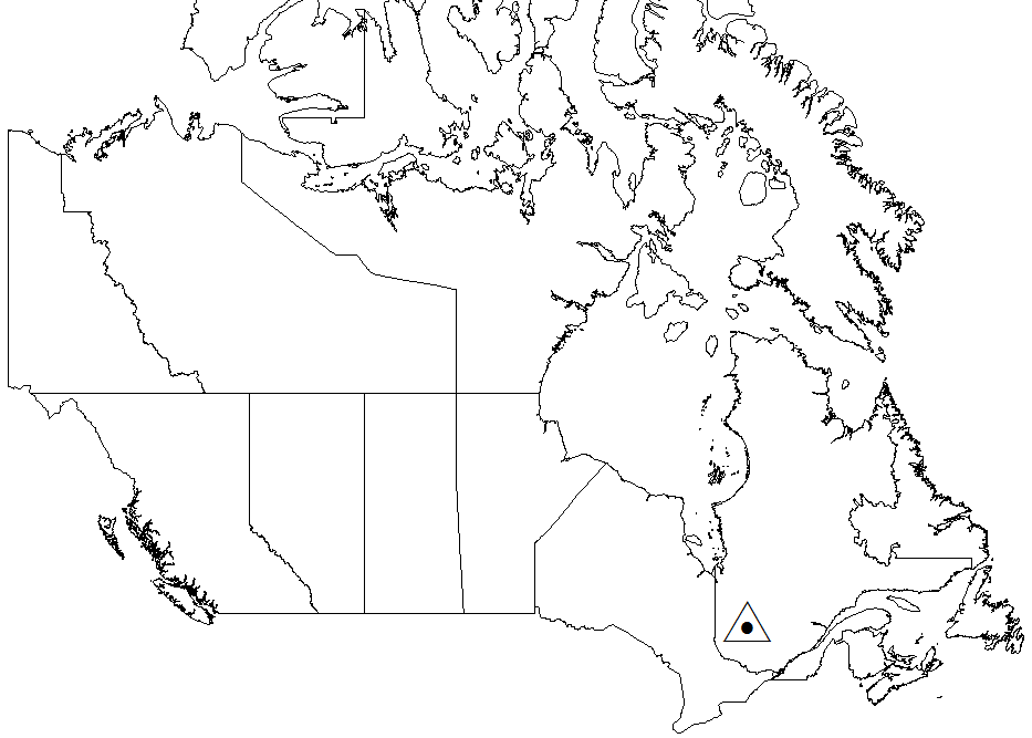 Une carte du Canada illustrant la parcelle d’essai d’épandage de cendre de bois à Senneterre 1, au Québec.