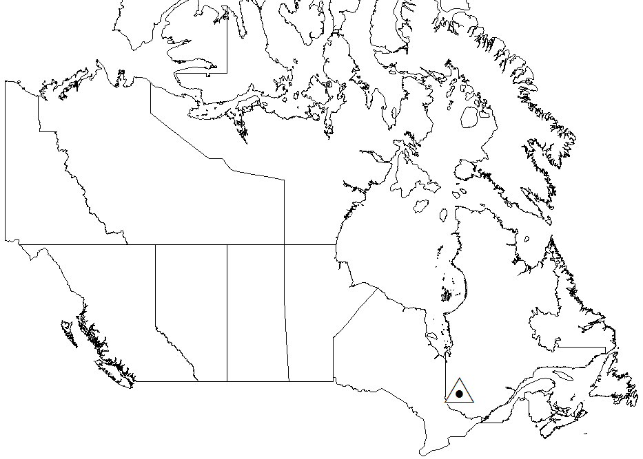 Carte du Canada illustrant la parcelle d’essai d’épandage de cendre de bois de Senneterre 2, au Québec.