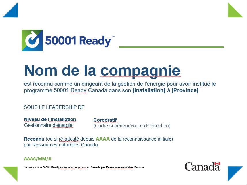Exemple de certificat 50001 Ready Canada.