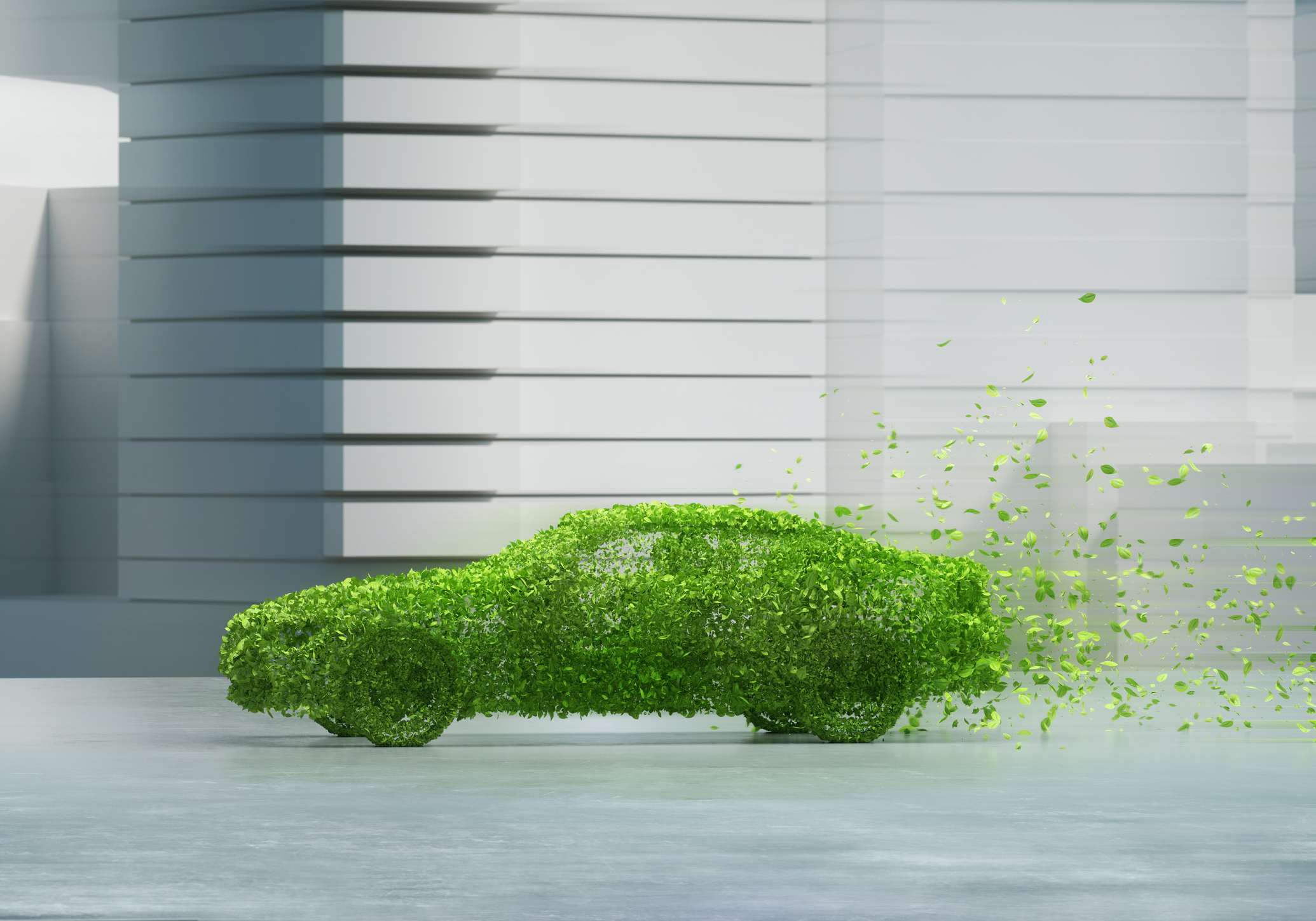 voiture verte faite de feuilles