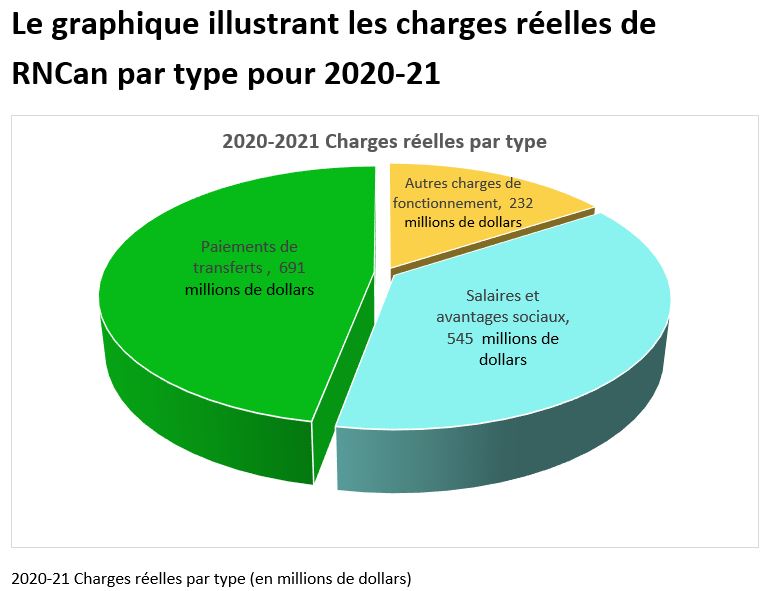 diagramme circulaire montrant les dépenses réelles de RNCan pour 2020-2021