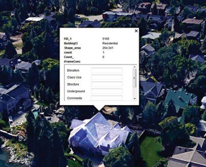  La figure est une capture d'écran d'un outil utilisé pour éditer des données sur les bâtiments à l'aide de Google Earth.