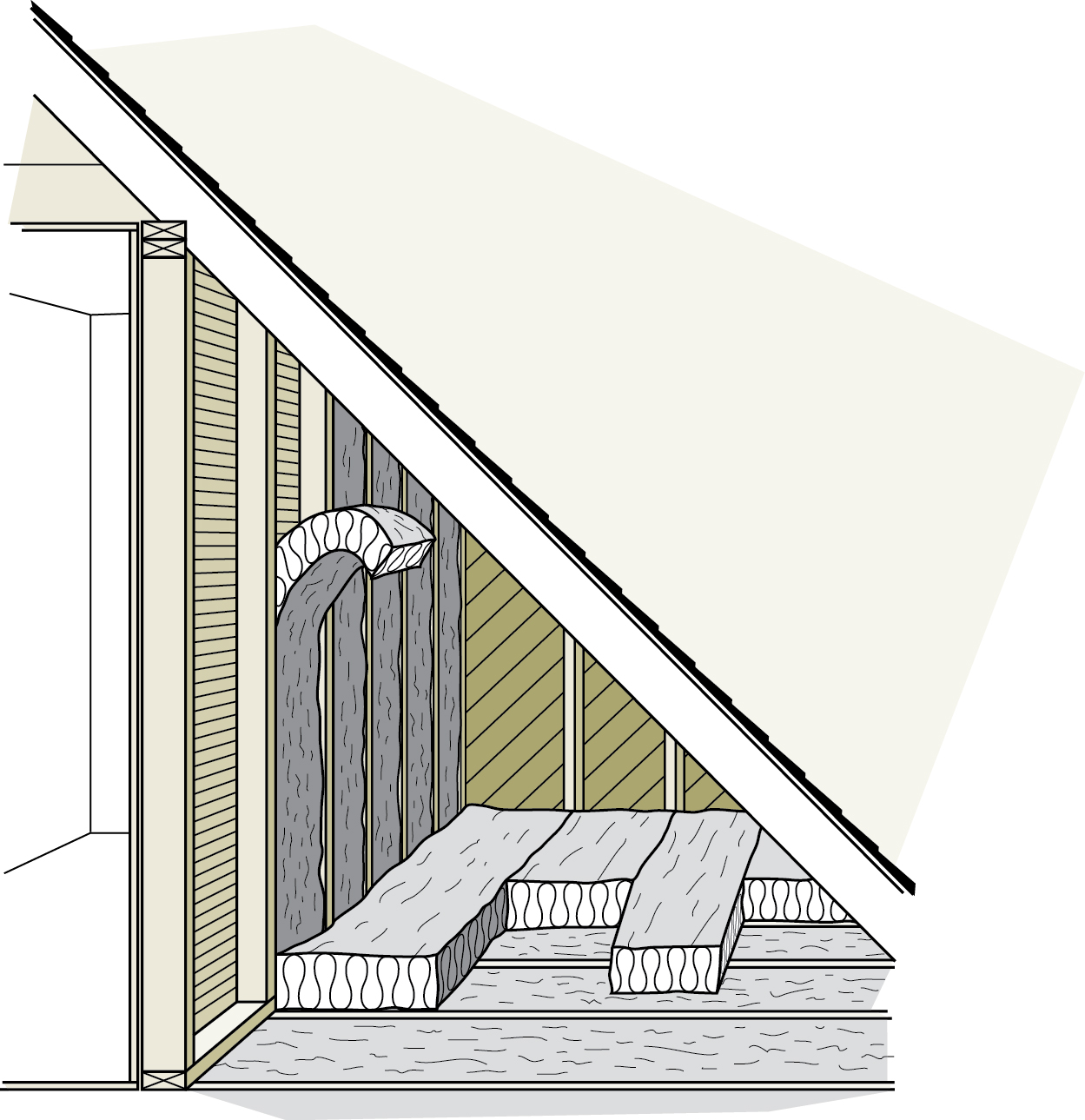 Figure 5-16 Les murs et le plancher d’une maison à étage mansardé devraient être isolés
