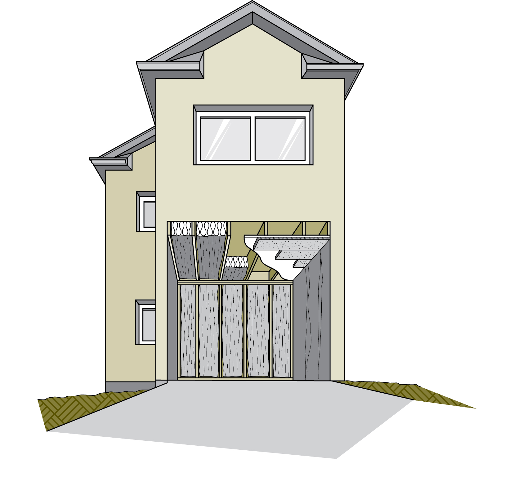 Figure 7-11 Étanchéisation et isolation entre la maison et un garage non chauffé