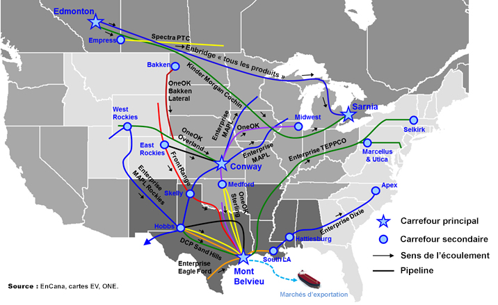 Figure 3.4 – Principaux pipelines servant au transport de liquides de gaz naturel au Canada et aux É.-U., 2012