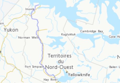 Carte du fleuve Mackenzie / Dehcho / Deho / Grande Rivière / Kuukpak / Nagwichoonjik