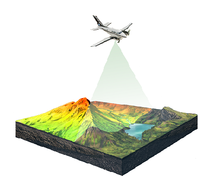 Image d’un aéronef recueillant des données à l’aide du LiDAR aéroporté.