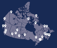 La carte du Canada illustre les noms de lieux autochtones pour cette exposition.