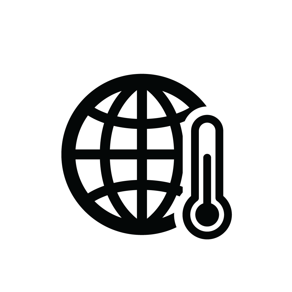 Icône d'un symbole de la terre en arrière-plan, avec un thermomètre au premier plan