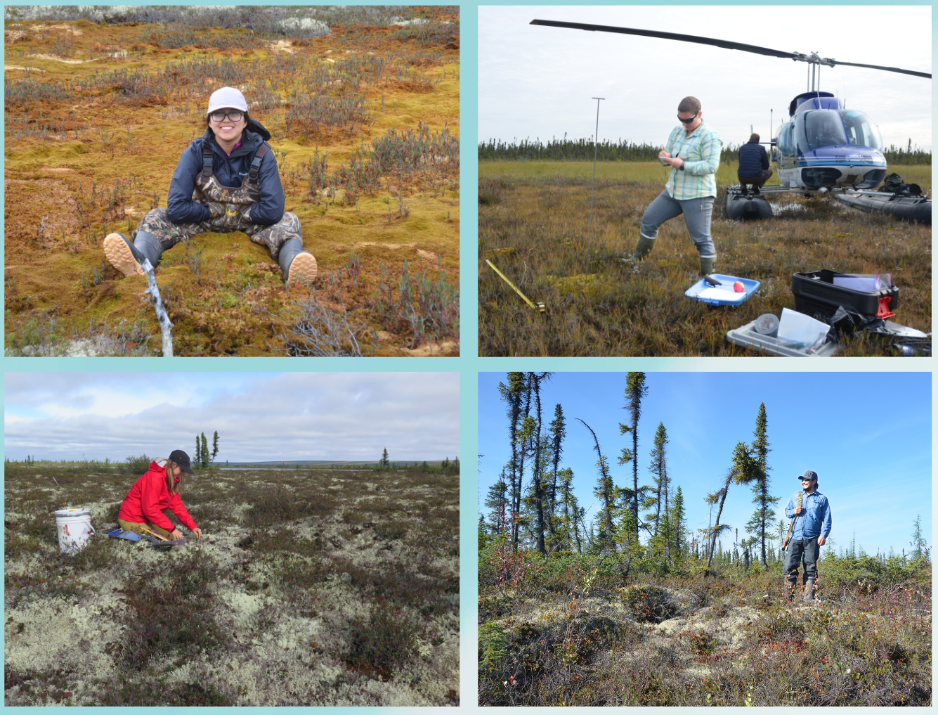 Montage de photos représentant des personnes qui travaillent dans des paysages nordiques. Photos : Sarah Lord.  