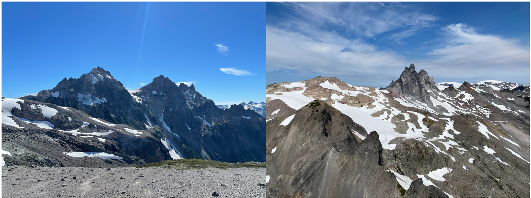 Divers sommets montagneux de la ceinture volcanique de Garibaldi.
